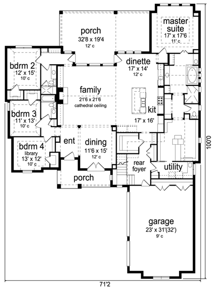 European, Traditional, Tudor House Plan 87999 with 4 Beds, 4 Baths, 3 Car Garage First Level Plan