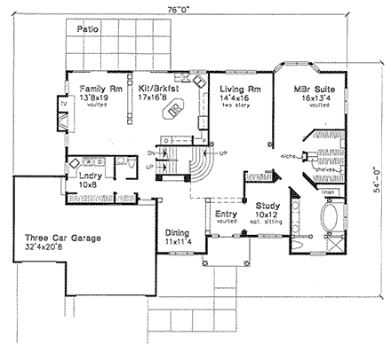 European, Traditional House Plan 88171 with 4 Beds, 3 Baths, 3 Car Garage First Level Plan