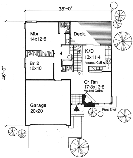 Narrow Lot, One-Story House Plan 88176 with 2 Beds, 1 Baths, 2 Car Garage First Level Plan