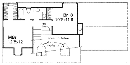 Cape Cod House Plan 88177 with 3 Beds, 2 Baths, 2 Car Garage Second Level Plan