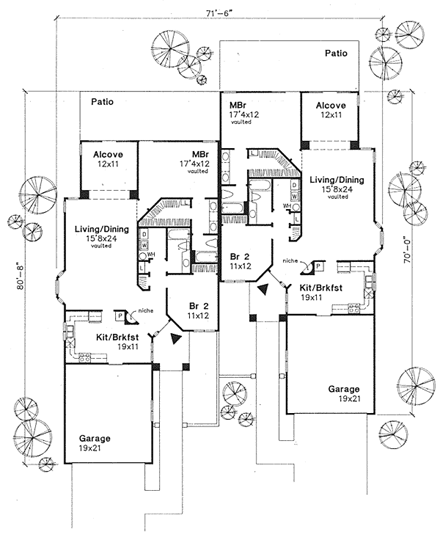 Mediterranean, One-Story Multi-Family Plan 88182 with 4 Beds, 4 Baths, 4 Car Garage First Level Plan