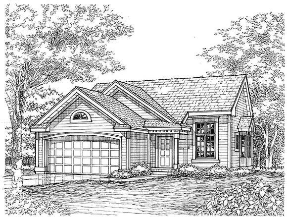 Narrow Lot, One-Story, Traditional House Plan 88190 with 3 Beds, 1 Baths, 2 Car Garage Elevation