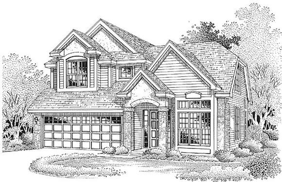 Narrow Lot, Traditional House Plan 88229 with 3 Beds, 3 Baths, 2 Car Garage Elevation