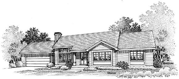 One-Story, Ranch House Plan 88233 with 3 Beds, 2 Baths, 2 Car Garage Elevation
