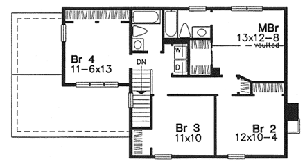 Colonial House Plan 88234 with 4 Beds, 3 Baths, 2 Car Garage Second Level Plan