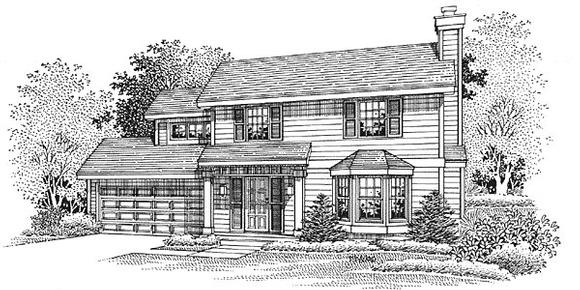 Colonial House Plan 88234 with 4 Beds, 3 Baths, 2 Car Garage Elevation