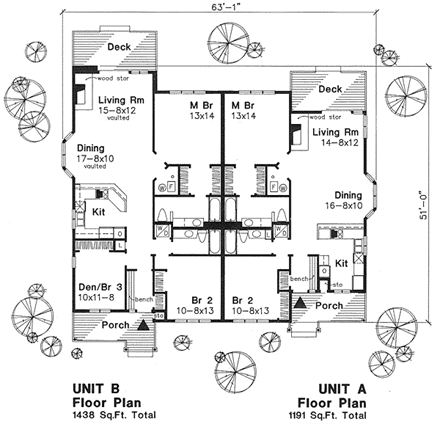 One-Story, Traditional Multi-Family Plan 88242 with 5 Beds, 4 Baths First Level Plan