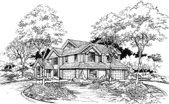 Traditional Multi-Family Plan 88243 with 4 Beds, 6 Baths, 4 Car Garage Elevation