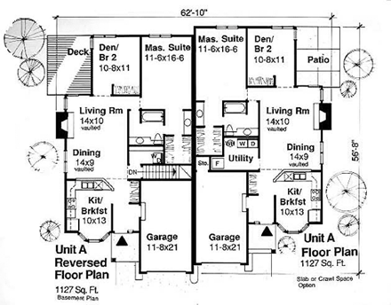 One-Story, Traditional Multi-Family Plan 88314 with 4 Beds, 2 Baths, 2 Car Garage First Level Plan