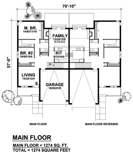 Craftsman, One-Story, Traditional Multi-Family Plan 88317 with 4 Beds, 2 Baths, 4 Car Garage First Level Plan