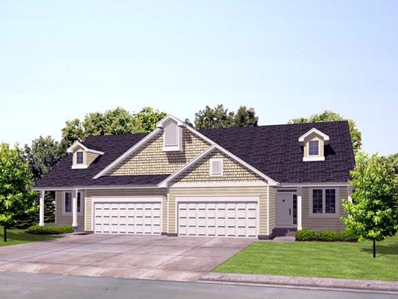 Craftsman, One-Story, Traditional Multi-Family Plan 88317 with 4 Beds, 2 Baths, 4 Car Garage Elevation