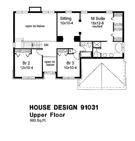 Colonial, Traditional House Plan 88320 with 3 Beds, 3 Baths, 2 Car Garage Second Level Plan