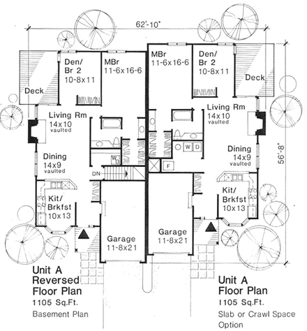 One-Story, Traditional Multi-Family Plan 88401 with 4 Beds, 2 Baths, 1 Car Garage First Level Plan