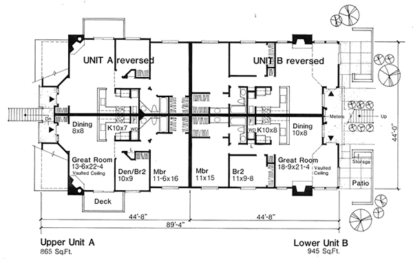 Traditional Multi-Family Plan 88403 with 16 Beds, 8 Baths Level One