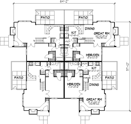 Traditional Multi-Family Plan 88406 with 8 Beds, 8 Baths First Level Plan