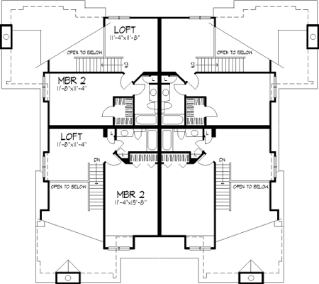 Traditional Multi-Family Plan 88406 with 8 Beds, 8 Baths Level Two
