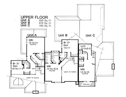 Traditional Multi-Family Plan 88409 with 6 Beds, 8 Baths, 2 Car Garage Second Level Plan