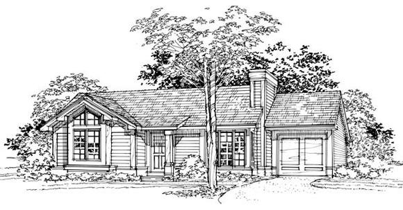 One-Story, Ranch House Plan 88415 with 1 Beds, 1 Baths, 1 Car Garage Elevation