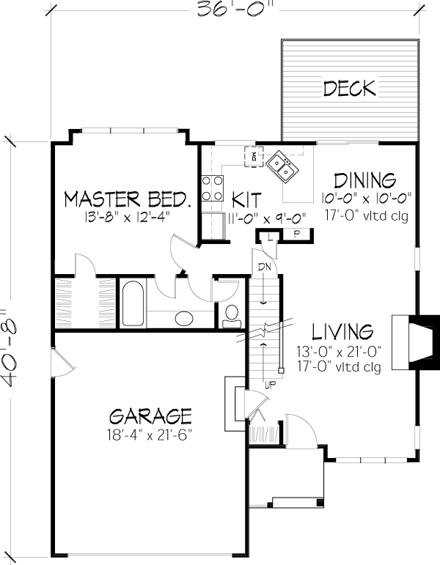 Narrow Lot House Plan 88417 with 2 Beds, 2 Baths, 2 Car Garage First Level Plan
