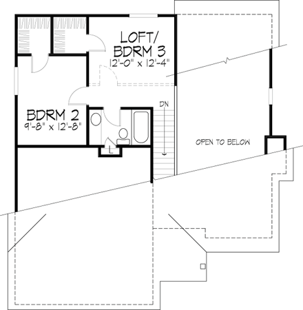 Narrow Lot House Plan 88417 with 2 Beds, 2 Baths, 2 Car Garage Second Level Plan