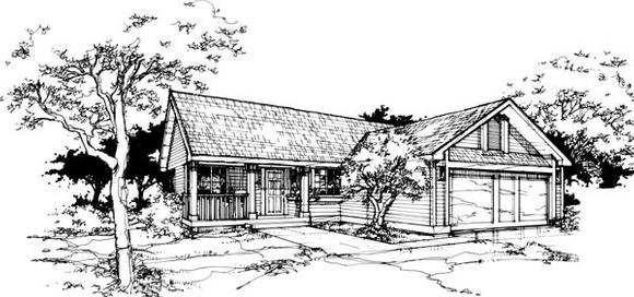 Country, One-Story House Plan 88418 with 3 Beds, 2 Baths, 2 Car Garage Elevation