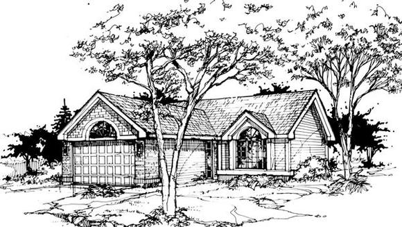One-Story, Ranch House Plan 88419 with 2 Beds, 2 Baths, 2 Car Garage Elevation