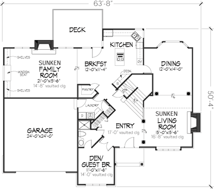 House Plan 88421 with 3 Beds, 3 Baths, 2 Car Garage First Level Plan