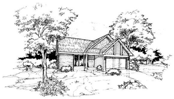 Narrow Lot, One-Story House Plan 88422 with 2 Beds, 1 Baths, 2 Car Garage Elevation