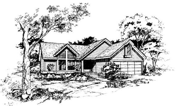 Ranch House Plan 88448 with 2 Beds, 2 Baths, 2 Car Garage Elevation