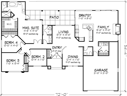 Mediterranean House Plan 88456 with 4 Beds, 3 Baths, 2 Car Garage First Level Plan