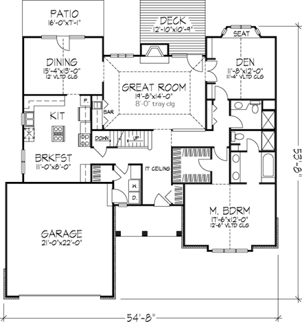 Contemporary, Traditional House Plan 88465 with 3 Beds, 3 Baths, 2 Car Garage First Level Plan