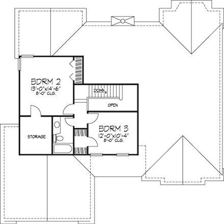 Contemporary, Traditional House Plan 88465 with 3 Beds, 3 Baths, 2 Car Garage Second Level Plan
