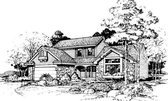 Contemporary, Traditional House Plan 88465 with 3 Beds, 3 Baths, 2 Car Garage Elevation