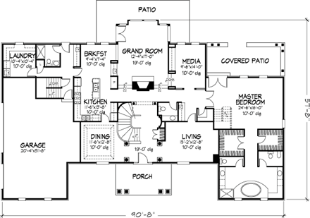 Colonial House Plan 88475 with 5 Beds, 6 Baths, 3 Car Garage First Level Plan