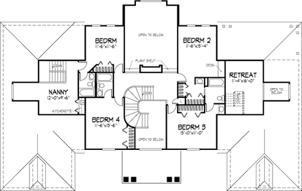 Colonial House Plan 88475 with 5 Beds, 6 Baths, 3 Car Garage Second Level Plan