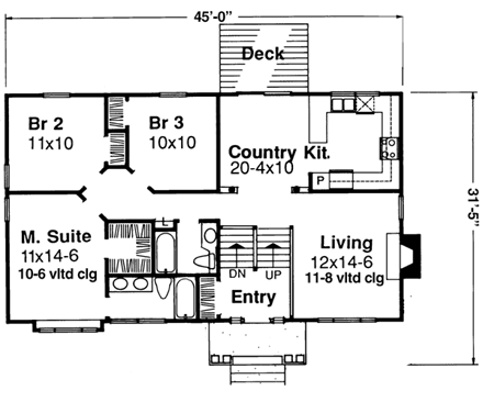 Traditional House Plan 88477 with 3 Beds, 2 Baths, 2 Car Garage First Level Plan