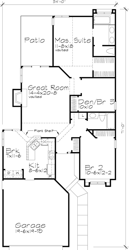 Florida, Mediterranean House Plan 88499 with 2 Beds, 2 Baths, 2 Car Garage First Level Plan