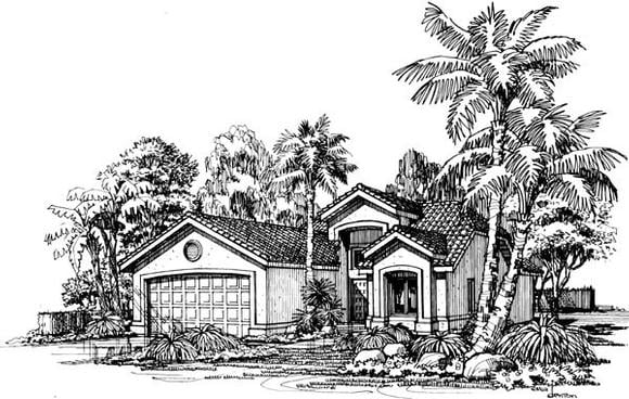 Florida, Mediterranean House Plan 88499 with 2 Beds, 2 Baths, 2 Car Garage Elevation
