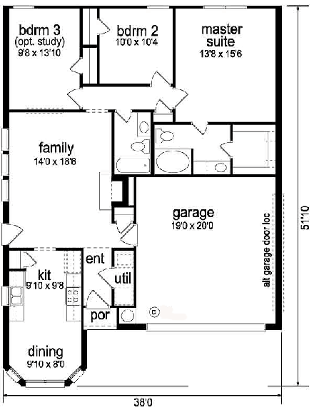 Narrow Lot, Traditional House Plan 88607 with 3 Beds, 2 Baths, 2 Car Garage First Level Plan