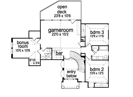 Florida, Mediterranean House Plan 88628 with 3 Beds, 4 Baths, 3 Car Garage Second Level Plan