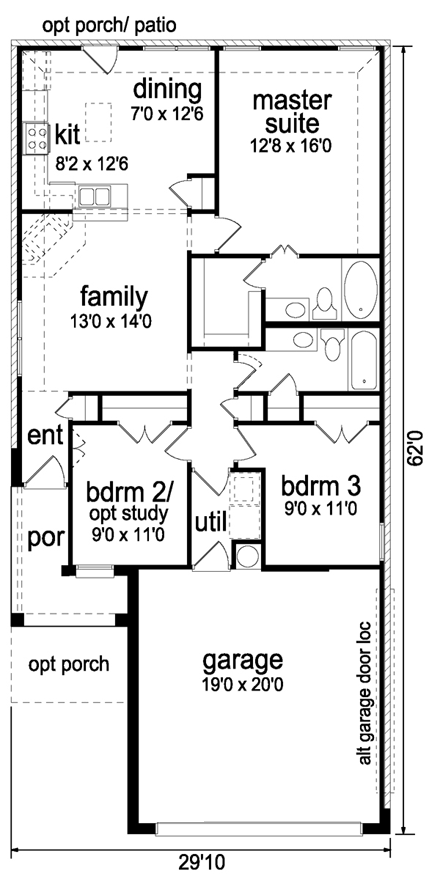 Craftsman, Farmhouse House Plan 88634 with 3 Beds, 2 Baths, 2 Car Garage First Level Plan