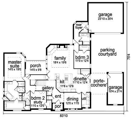 European, Tudor House Plan 88636 with 5 Beds, 4 Baths, 3 Car Garage First Level Plan