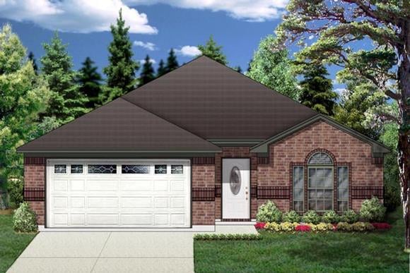 Narrow Lot, One-Story, Traditional House Plan 88646 with 3 Beds, 2 Baths, 2 Car Garage Elevation