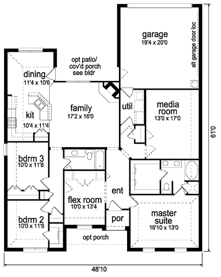 Farmhouse House Plan 88673 with 3 Beds, 2 Baths, 2 Car Garage First Level Plan