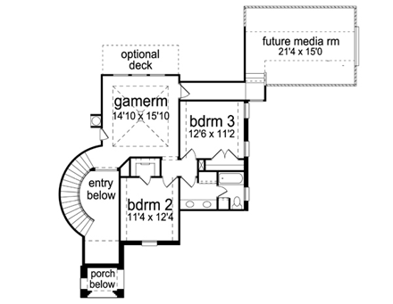 European, Tudor House Plan 88689 with 4 Beds, 3 Baths, 3 Car Garage Second Level Plan