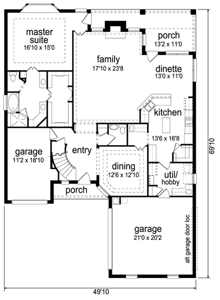 European, Tudor House Plan 88692 with 6 Beds, 4 Baths, 3 Car Garage First Level Plan