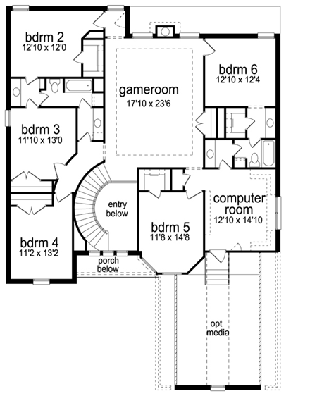 European, Tudor House Plan 88692 with 6 Beds, 4 Baths, 3 Car Garage Second Level Plan