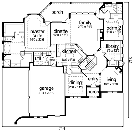 Victorian House Plan 88693 with 4 Beds, 3 Baths, 3 Car Garage First Level Plan