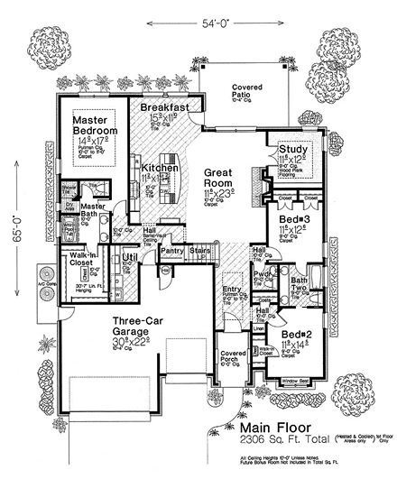 Craftsman, European, French Country House Plan 89402 with 3 Beds, 4 Baths, 3 Car Garage First Level Plan