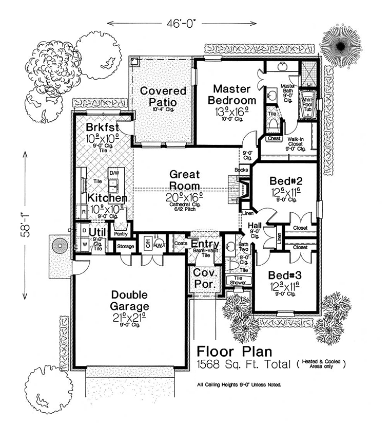 Country, French Country, Tudor House Plan 89404 with 3 Beds, 2 Baths, 2 Car Garage Level One